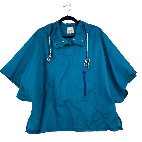 Silence + Noise Hooded Poncho Jacket XS/S Blue Retro Windbreaker Urban Outfitter - Picture 1 of 10